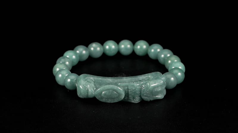 Natural Olmec Jadeite 200.00 ctw Carved Dragon and Beaded Stretch Bracelet