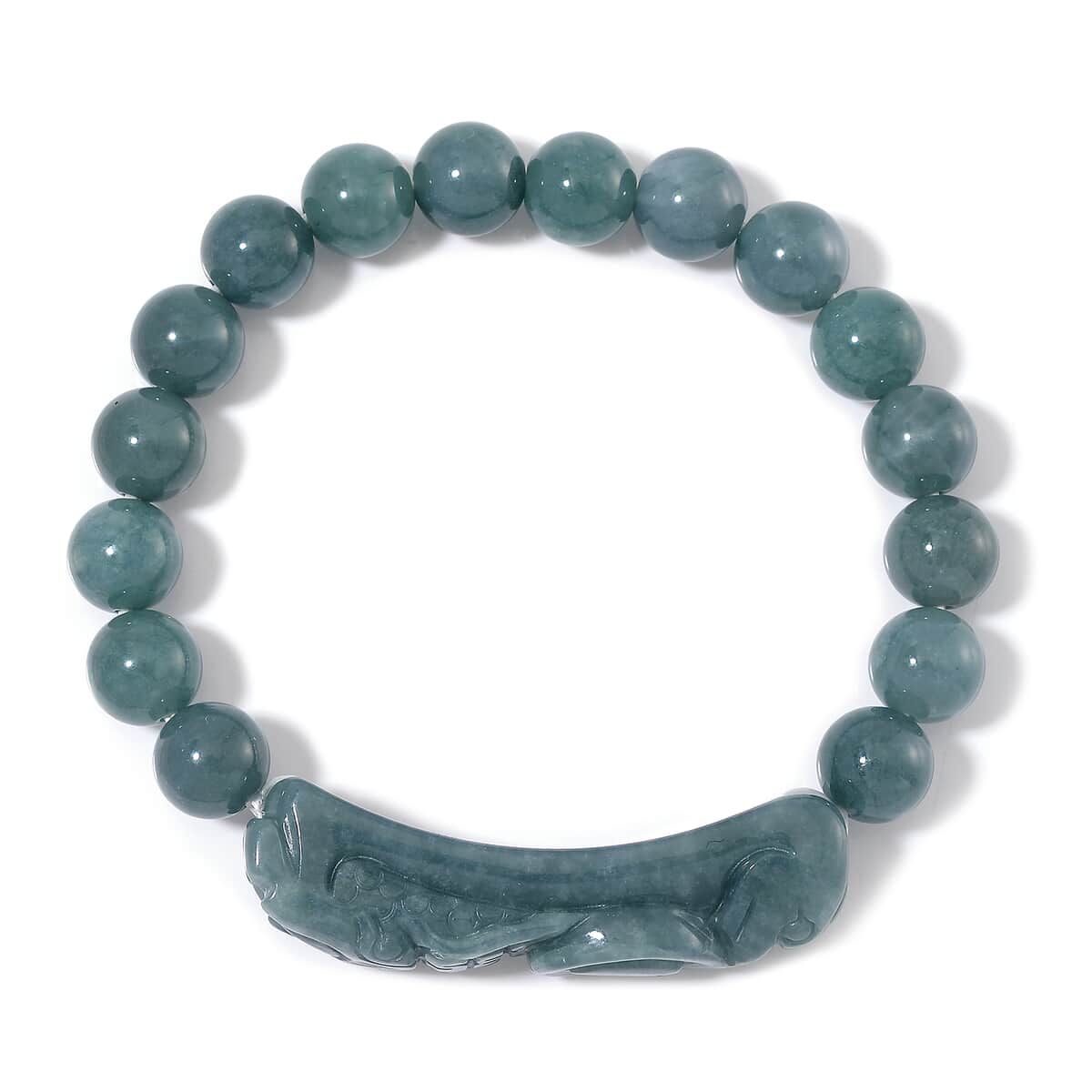 Natural Olmec Jadeite 200.00 ctw Carved Dragon and Beaded Stretch Bracelet image number 2