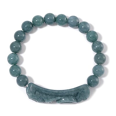 Natural Olmec Jadeite 200.00 ctw Carved Dragon and Beaded Stretch Bracelet