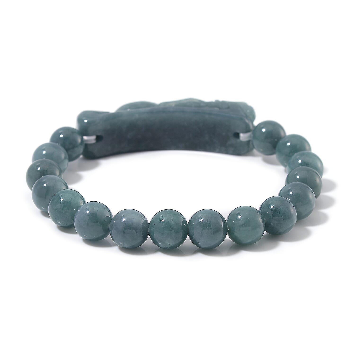 Natural Olmec Jadeite 200.00 ctw Carved Dragon and Beaded Stretch Bracelet