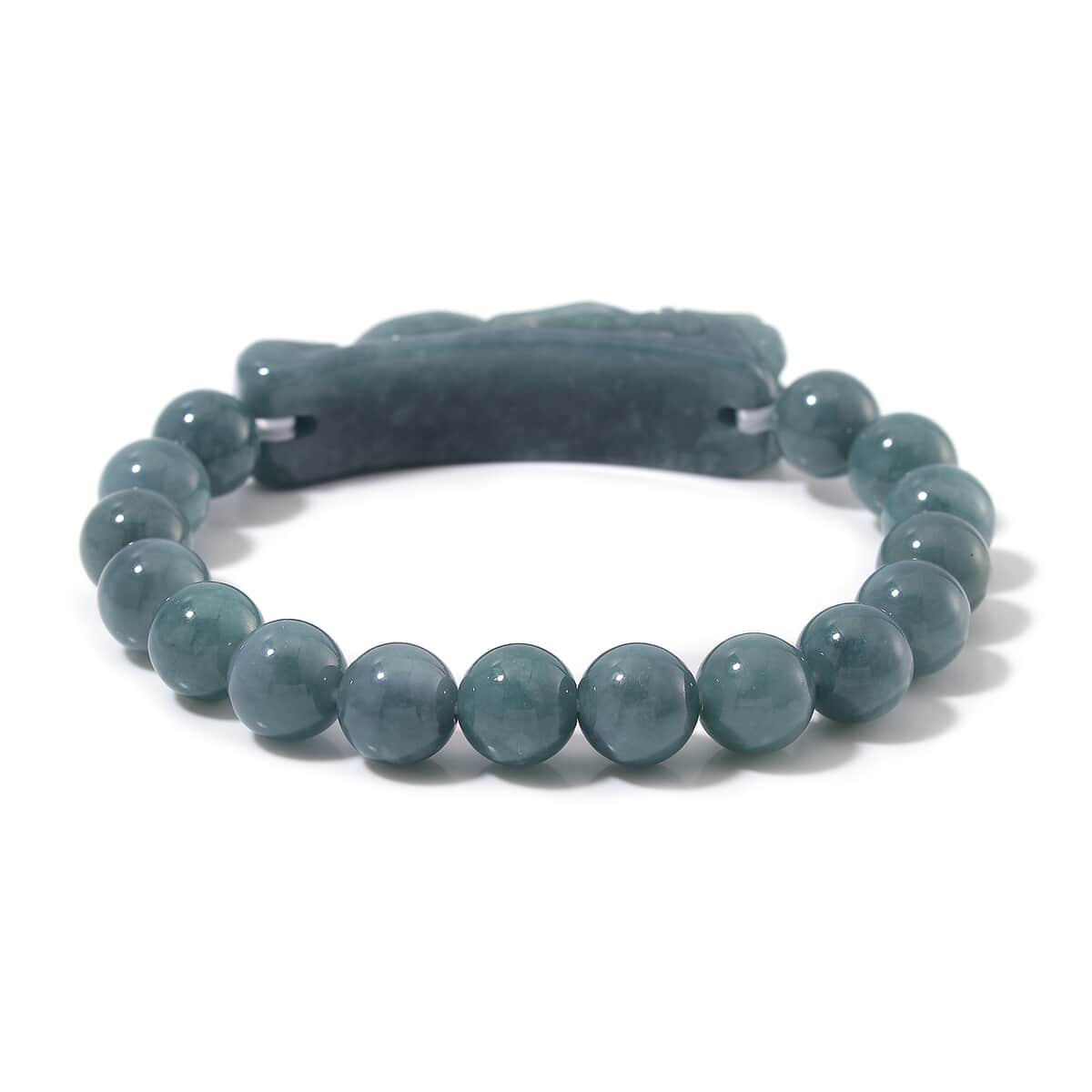 Natural Olmec Jadeite 200.00 ctw Carved Dragon and Beaded Stretch Bracelet image number 3