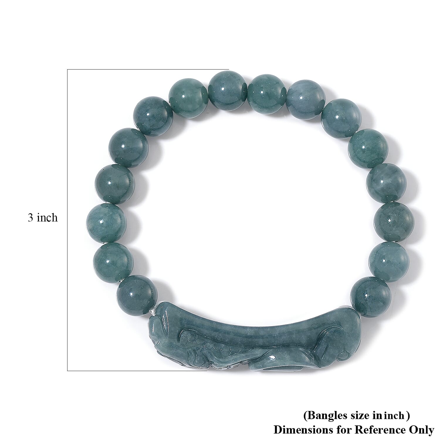 Natural Olmec Jadeite 200.00 ctw Carved Dragon and Beaded Stretch Bracelet