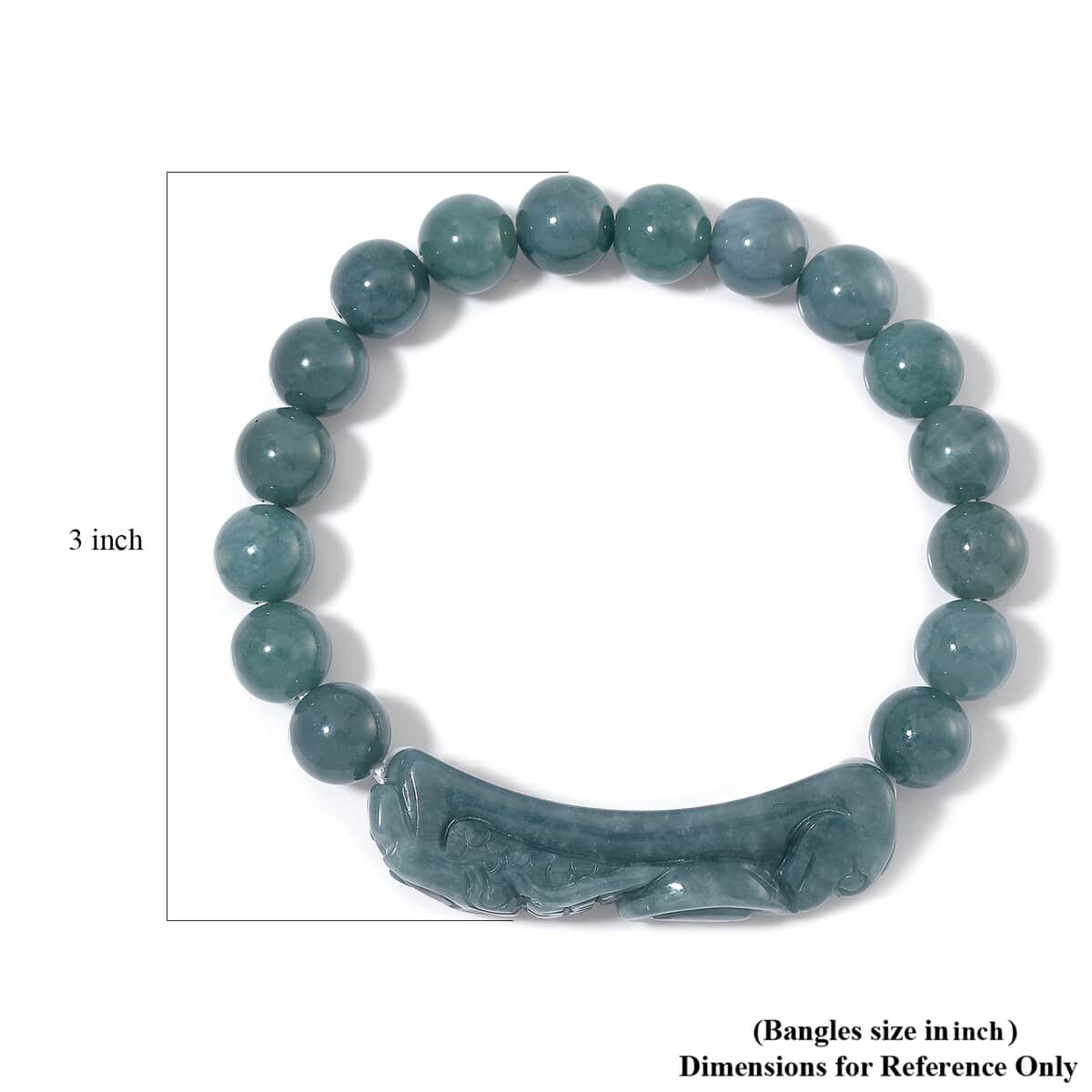 Natural Olmec Jadeite 200.00 ctw Carved Dragon and Beaded Stretch Bracelet image number 5