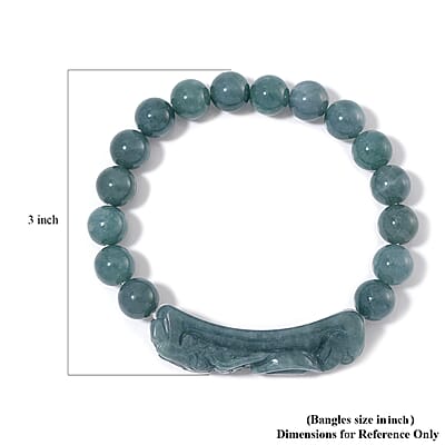 Natural Olmec Jadeite 200.00 ctw Carved Dragon and Beaded Stretch Bracelet