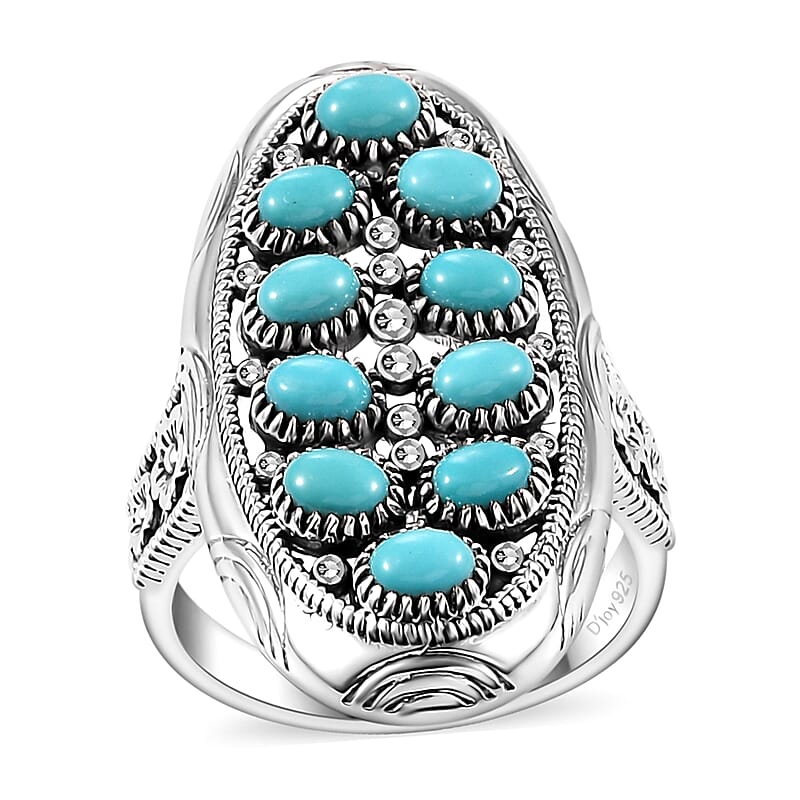 D'Joy Artisan Crafted Sleeping Beauty Turquoise 1.90 ctw Floral Ring in Sterling Silver (Size 10.0) 