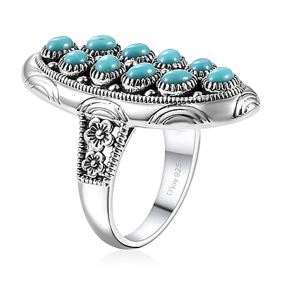 D'Joy Artisan Crafted Sleeping Beauty Turquoise 1.90 ctw Floral Ring in Sterling Silver (Size 10.0) 