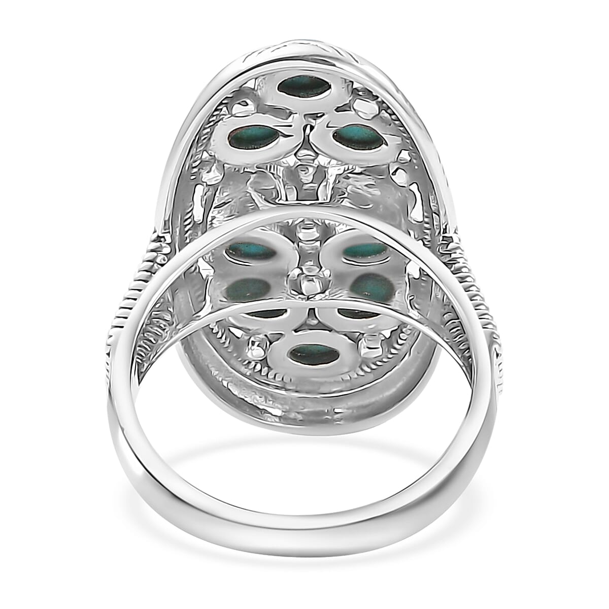 D'Joy Artisan Crafted Sleeping Beauty Turquoise 1.90 ctw Floral Ring in Sterling Silver (Size 10.0) 