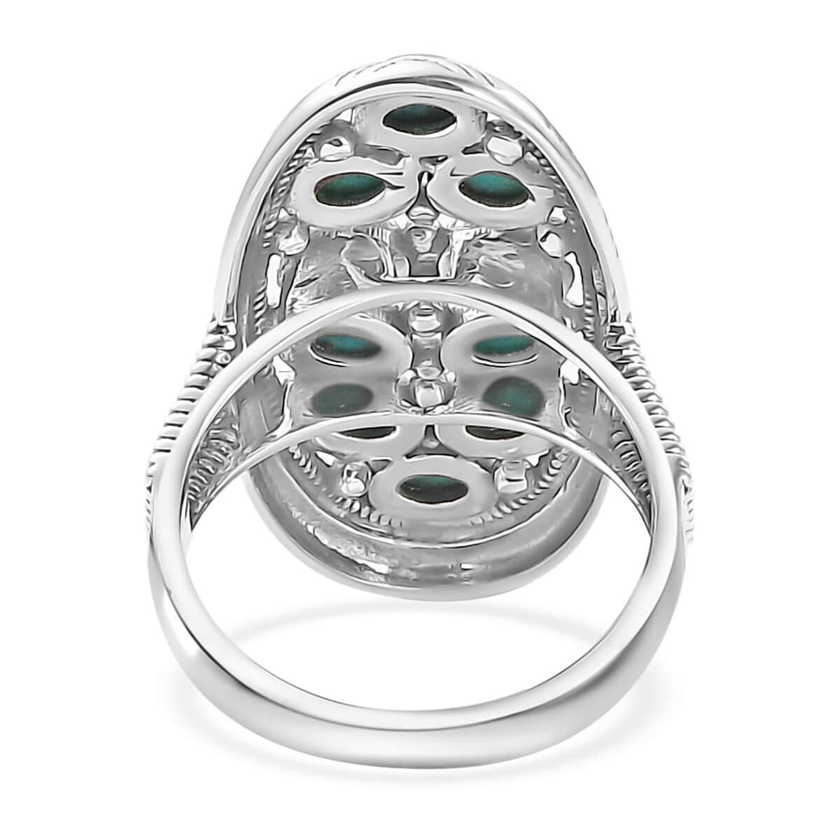 Artisan Crafted Sleeping Beauty Turquoise 1.90 ctw Floral Ring in Sterling Silver (Size 10.0)  image number 4