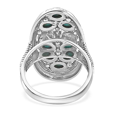 D'Joy Artisan Crafted Sleeping Beauty Turquoise 1.90 ctw Floral Ring in Sterling Silver (Size 10.0) 