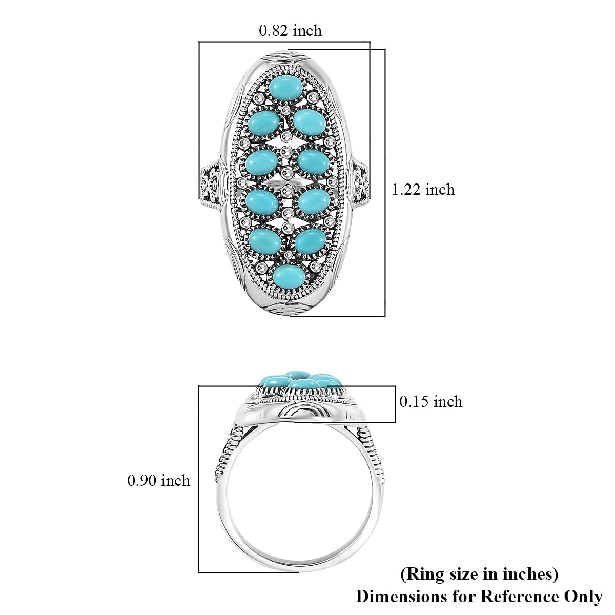 D'Joy Artisan Crafted Sleeping Beauty Turquoise 1.90 ctw Floral Ring in Sterling Silver (Size 10.0) 
