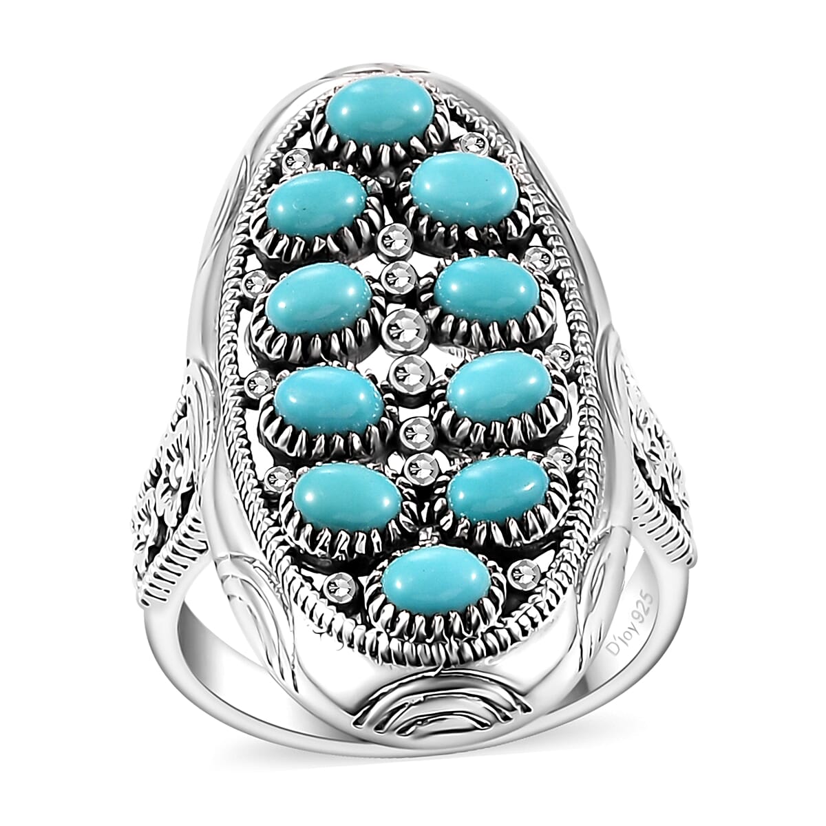 Artisan Crafted Sleeping Beauty Turquoise 1.90 ctw Floral Ring in Sterling Silver (Size 5.0)  image number 0