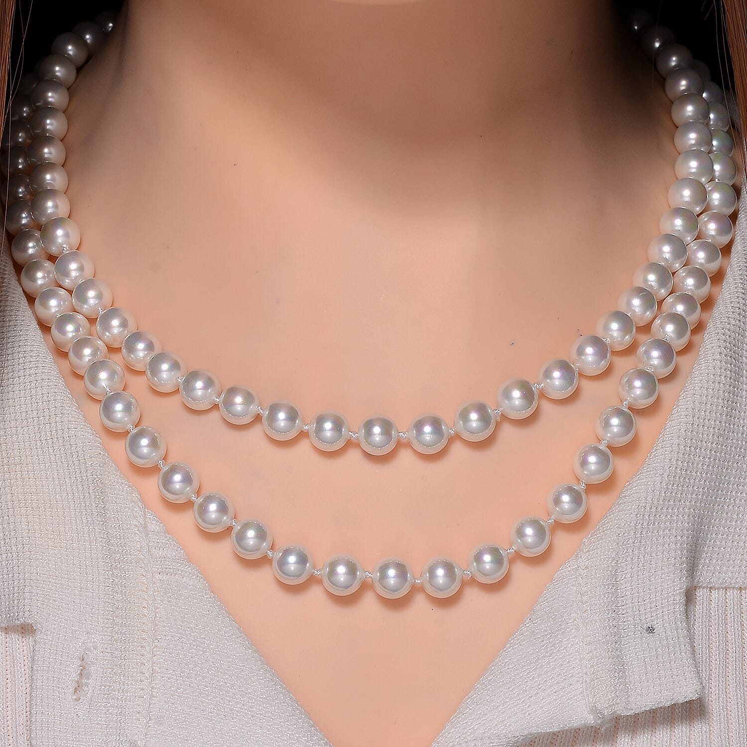 White Shell Pearl Endless Necklace 41 Inches
