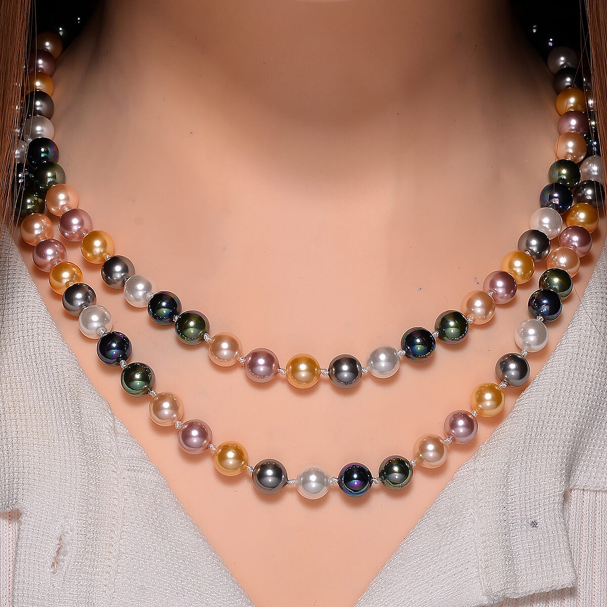 Multi Color Shell Pearl Endless Necklace 41 Inches image number 1