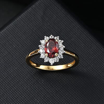 D'Joy Mozambique Garnet and White Zircon 1.35 ctw Ring in 18K Vermeil Yellow Gold Over Sterling Silver (Size 10.0)