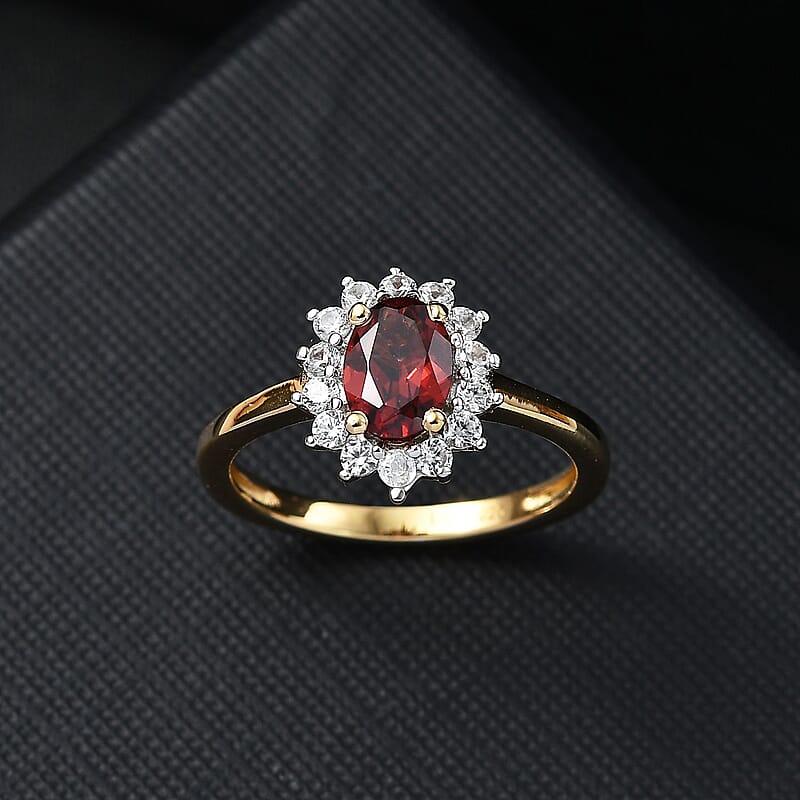 D'Joy Mozambique Garnet and White Zircon 1.35 ctw Ring in 18K Vermeil Yellow Gold Over Sterling Silver (Size 10.0)