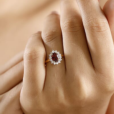 D'Joy Mozambique Garnet and White Zircon 1.35 ctw Ring in 18K Vermeil Yellow Gold Over Sterling Silver (Size 10.0)