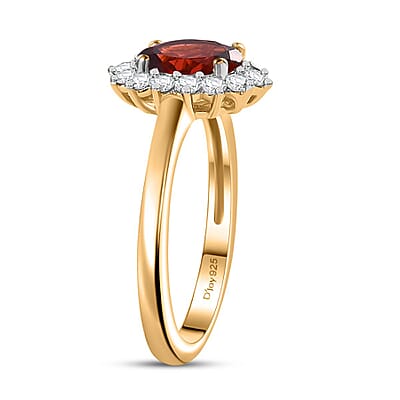 D'Joy Mozambique Garnet and White Zircon 1.35 ctw Ring in 18K Vermeil Yellow Gold Over Sterling Silver (Size 10.0)