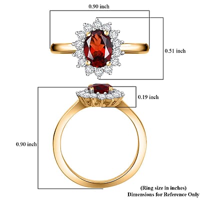 D'Joy Mozambique Garnet and White Zircon 1.35 ctw Ring in 18K Vermeil Yellow Gold Over Sterling Silver (Size 10.0)