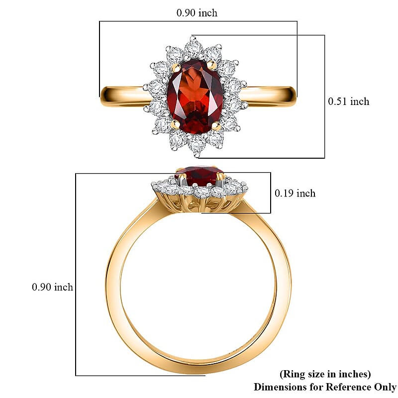 D'Joy Mozambique Garnet and White Zircon 1.35 ctw Ring in 18K Vermeil Yellow Gold Over Sterling Silver (Size 10.0)