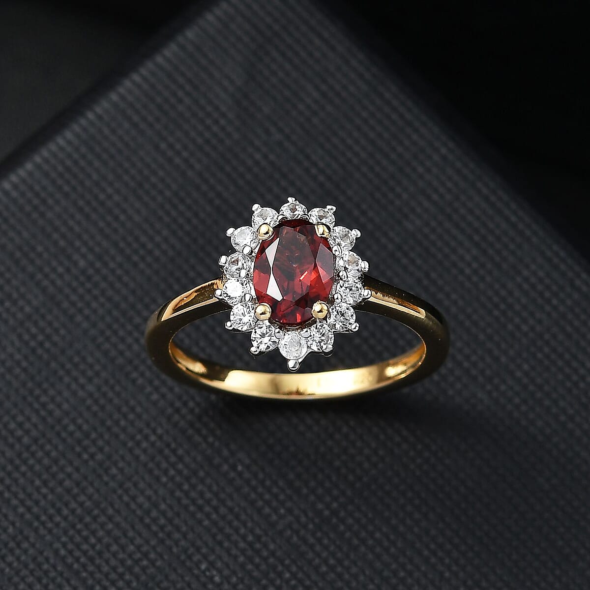 D'Joy Mozambique Garnet and White Zircon 1.35 ctw Ring in 18K Vermeil Yellow Gold Over Sterling Silver (Size 9.0) image number 1
