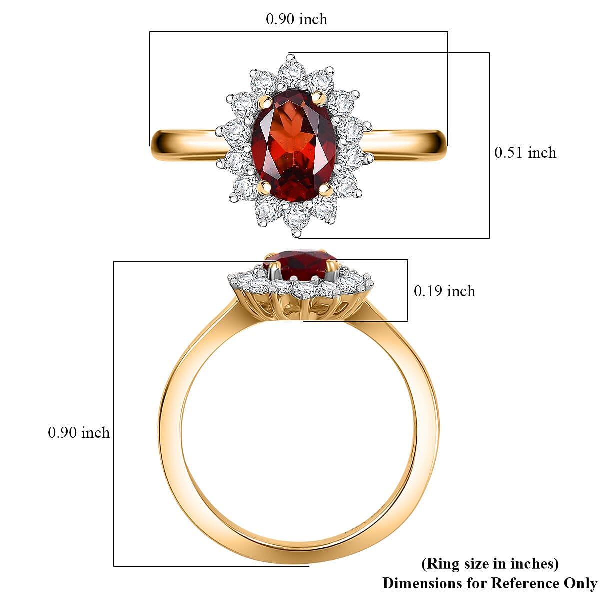 D'Joy Mozambique Garnet and White Zircon 1.35 ctw Ring in 18K Vermeil Yellow Gold Over Sterling Silver (Size 9.0) image number 5