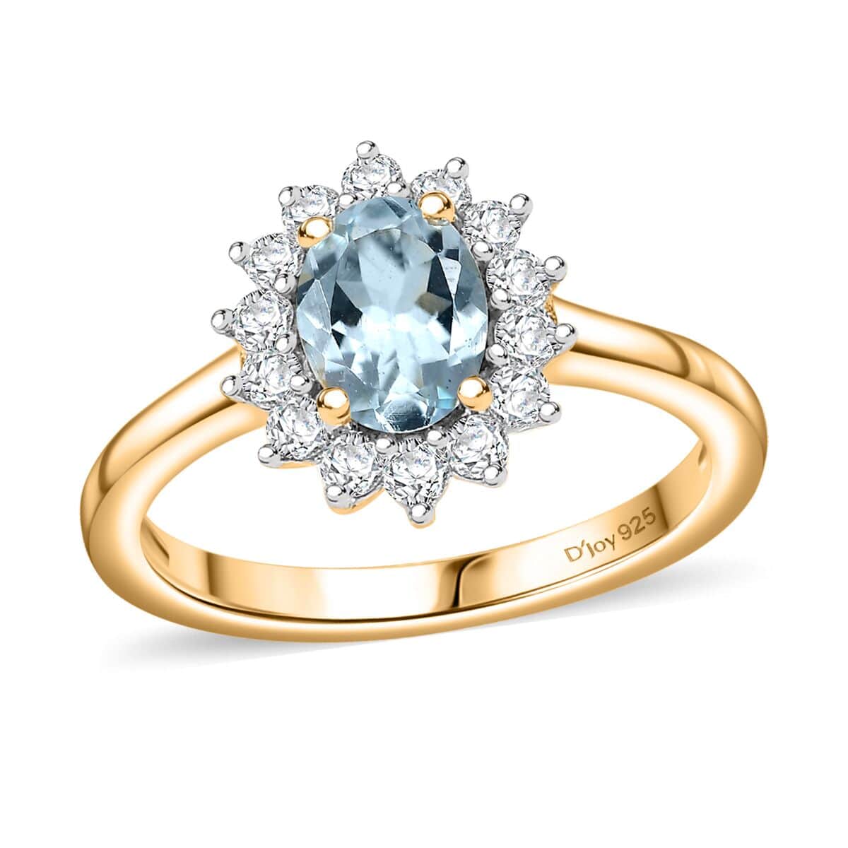 Premium Mangoro Aquamarine and White Zircon 1.15 ctw Ring in 18K Vermeil Yellow Gold Over Sterling Silver (Size 10.0) image number 0