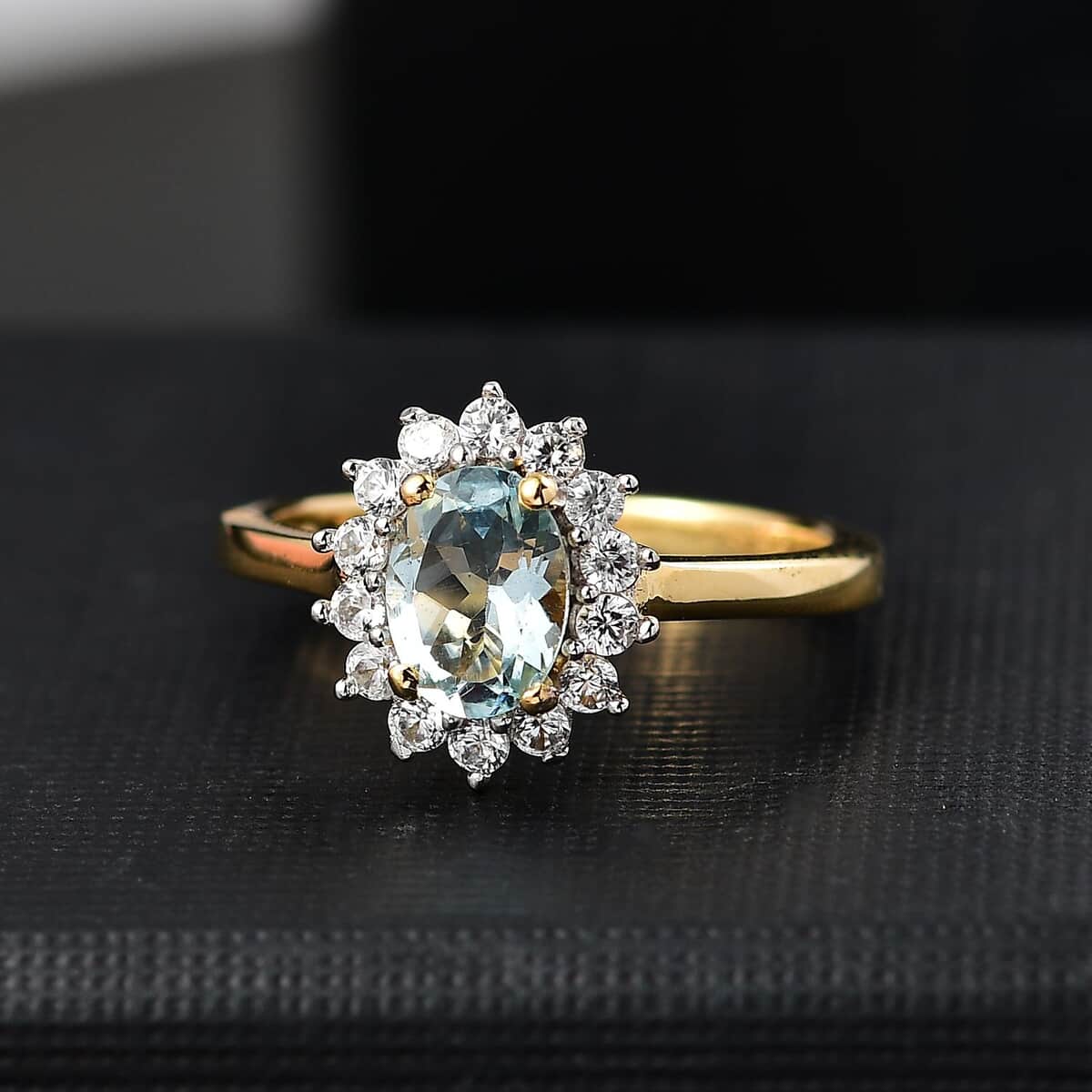 Premium Mangoro Aquamarine and White Zircon 1.15 ctw Ring in 18K Vermeil Yellow Gold Over Sterling Silver (Size 10.0) image number 1