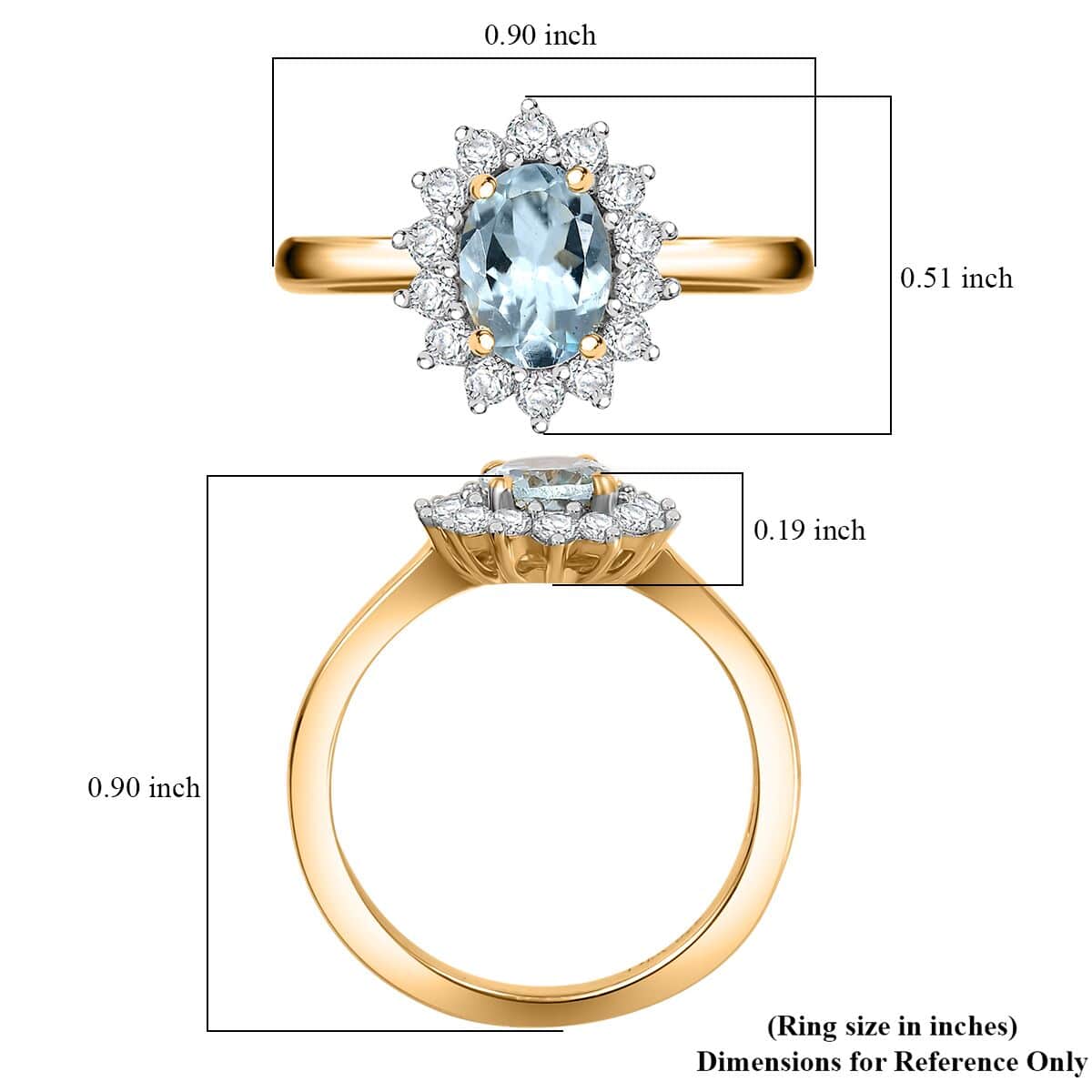 Premium Mangoro Aquamarine and White Zircon 1.15 ctw Ring in 18K Vermeil Yellow Gold Over Sterling Silver (Size 10.0) image number 5