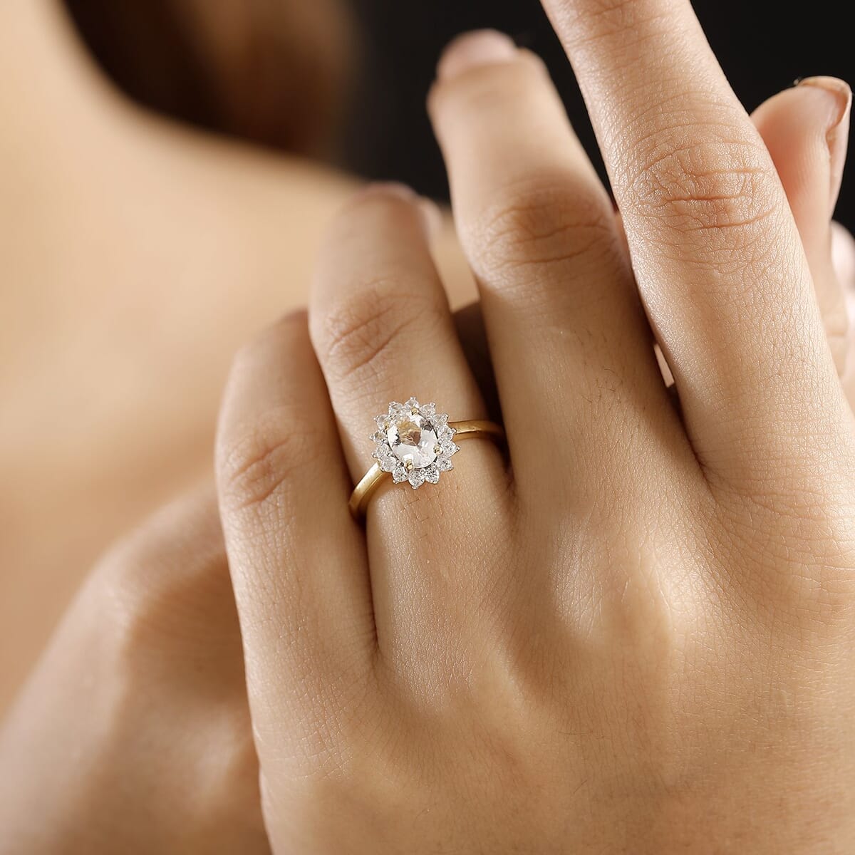 Brazilian Petalite and White Zircon 1.00 ctw Ring in 18K Vermeil Yellow Gold Over Sterling Silver (Size 8.0) image number 2