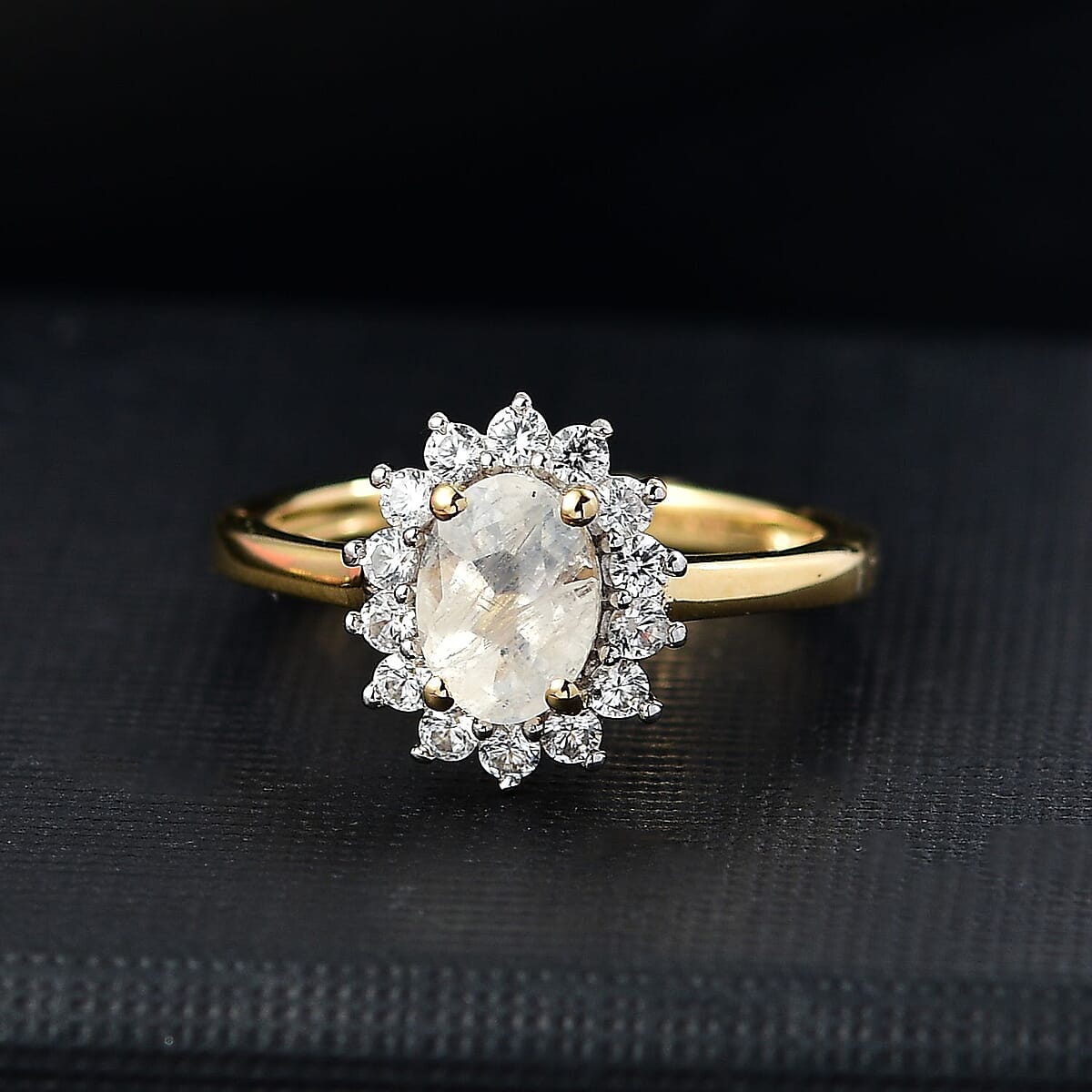 D'Joy Kuisa Rainbow Moonstone and White Zircon 1.20 ctw Ring in 18K Vermeil Yellow Gold Over Sterling Silver (Size 10.0) image number 1
