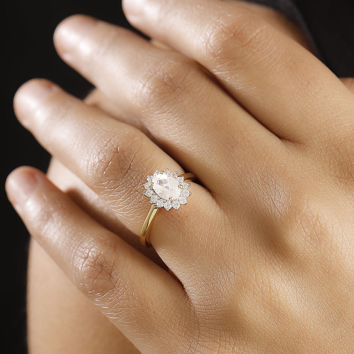 D'Joy Kuisa Rainbow Moonstone and White Zircon 1.20 ctw Ring in 18K Vermeil Yellow Gold Over Sterling Silver (Size 10.0) image number 2