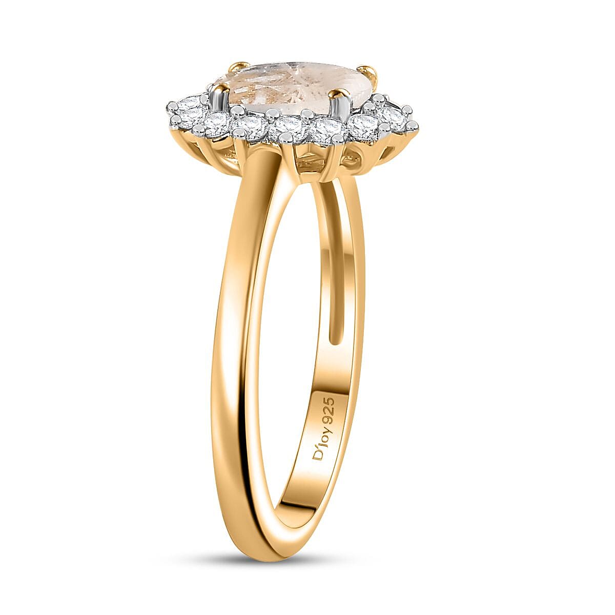 D'Joy Kuisa Rainbow Moonstone and White Zircon 1.20 ctw Ring in 18K Vermeil Yellow Gold Over Sterling Silver (Size 10.0) image number 3