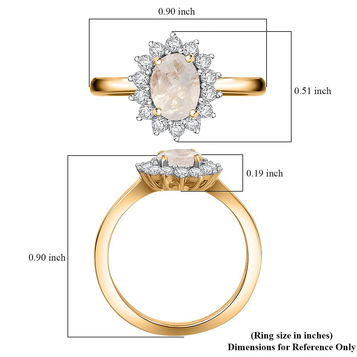 D'Joy Kuisa Rainbow Moonstone and White Zircon 1.20 ctw Ring in 18K Vermeil Yellow Gold Over Sterling Silver (Size 10.0) image number 5