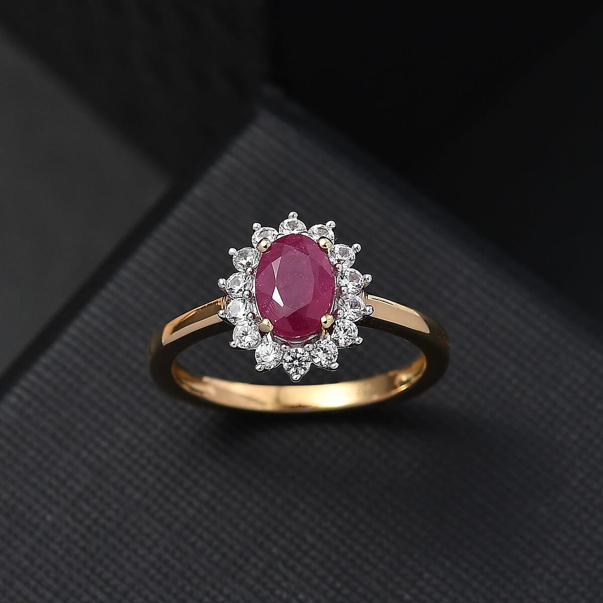 D'Joy Niassa Ruby (FF) and White Zircon 1.65 ctw Ring in 18K Vermeil Yellow Gold Over Sterling Silver (Size 10.0) image number 1