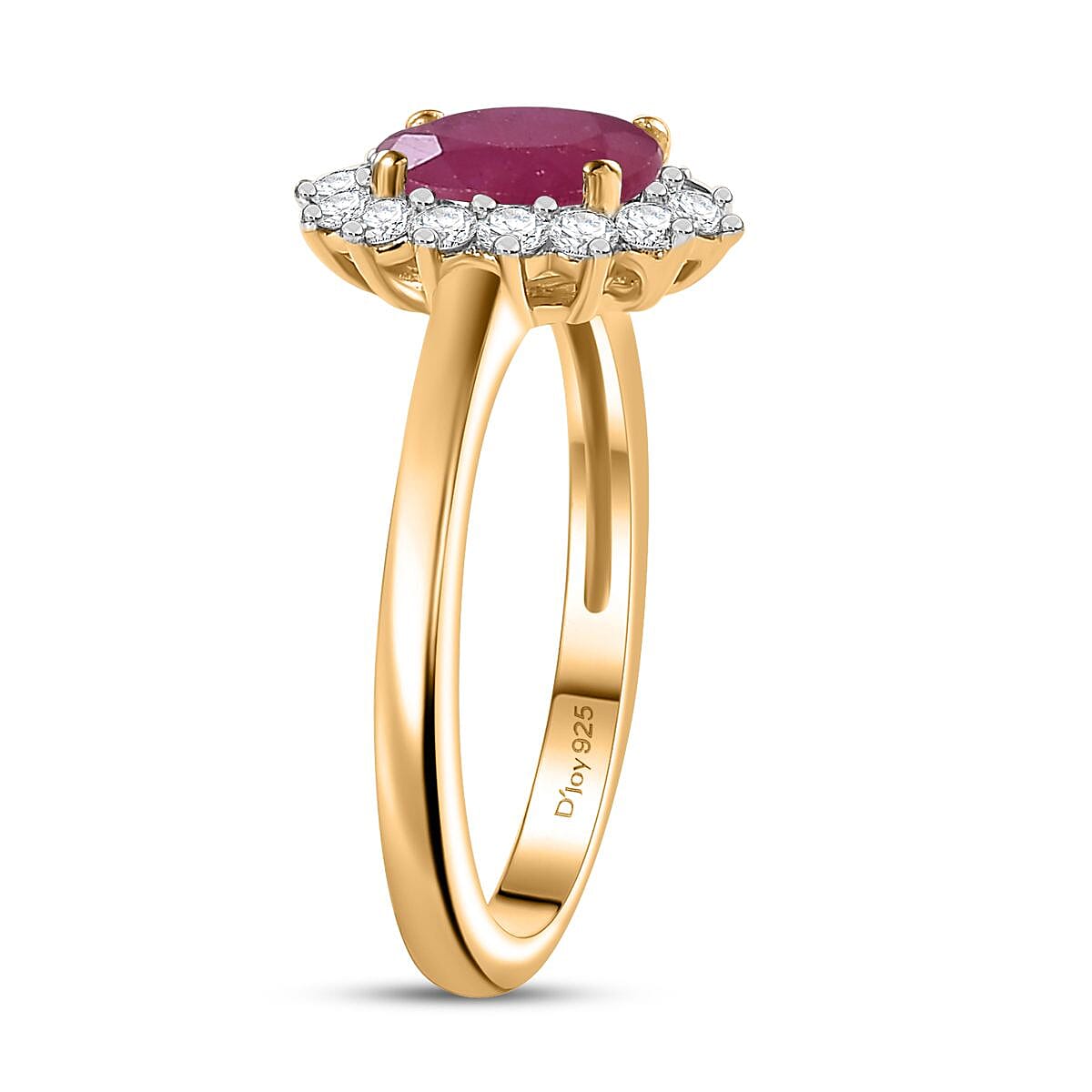 D'Joy Niassa Ruby (FF) and White Zircon 1.65 ctw Ring in 18K Vermeil Yellow Gold Over Sterling Silver (Size 10.0) image number 3
