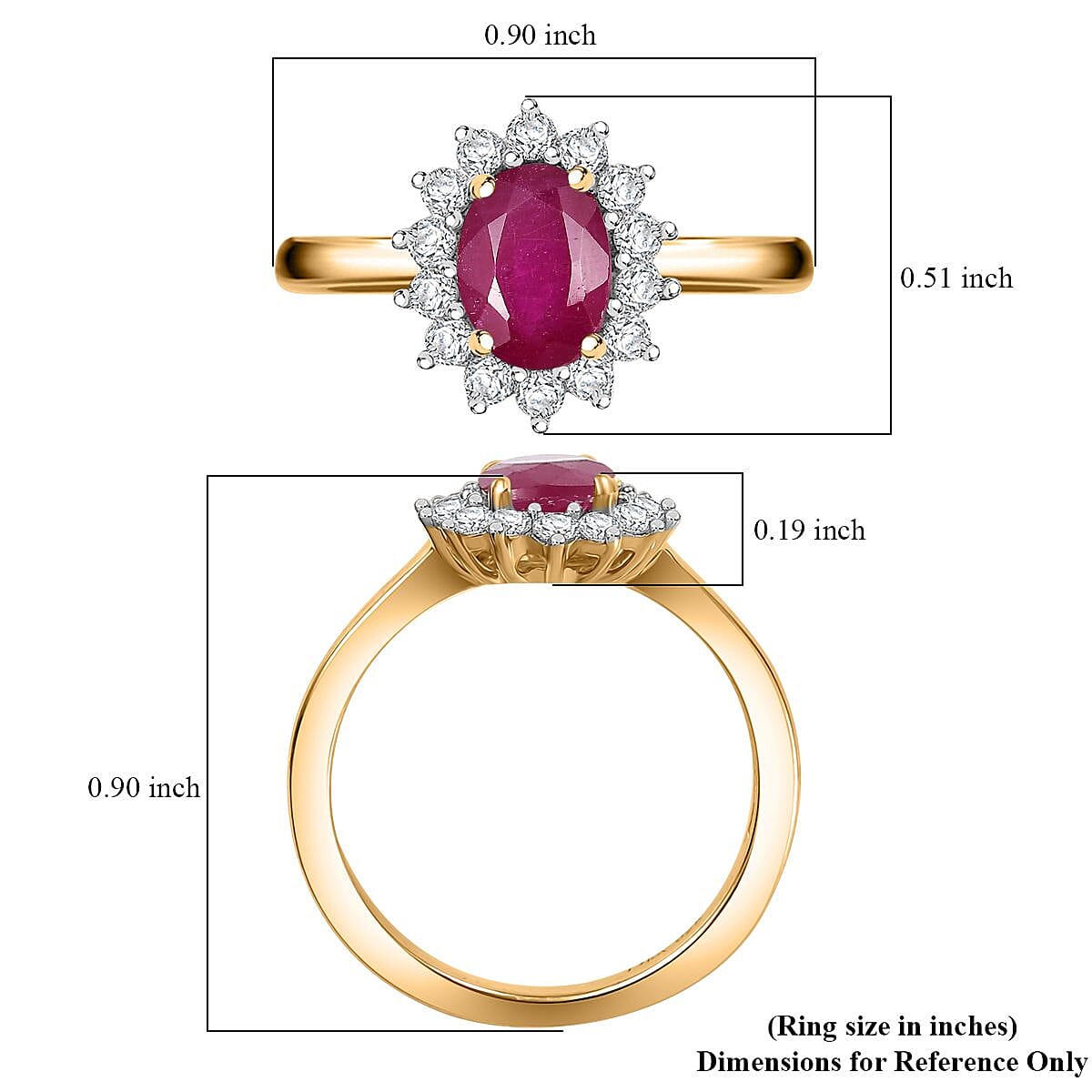 D'Joy Niassa Ruby (FF) and White Zircon 1.65 ctw Ring in 18K Vermeil Yellow Gold Over Sterling Silver (Size 10.0) image number 5