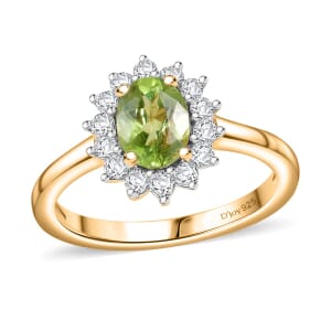 Peridot and White Zircon 1.30 ctw Ring in 18K Vermeil Yellow Gold Over Sterling Silver (Size 5.0)