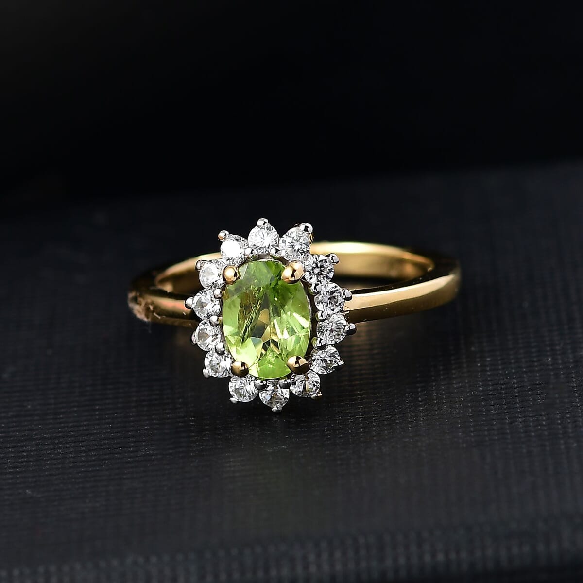Peridot and White Zircon 1.30 ctw Ring in 18K Vermeil Yellow Gold Over Sterling Silver (Size 5.0) image number 1