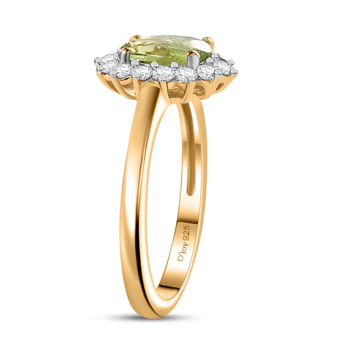 Peridot and White Zircon 1.30 ctw Ring in 18K Vermeil Yellow Gold Over Sterling Silver (Size 5.0) image number 3