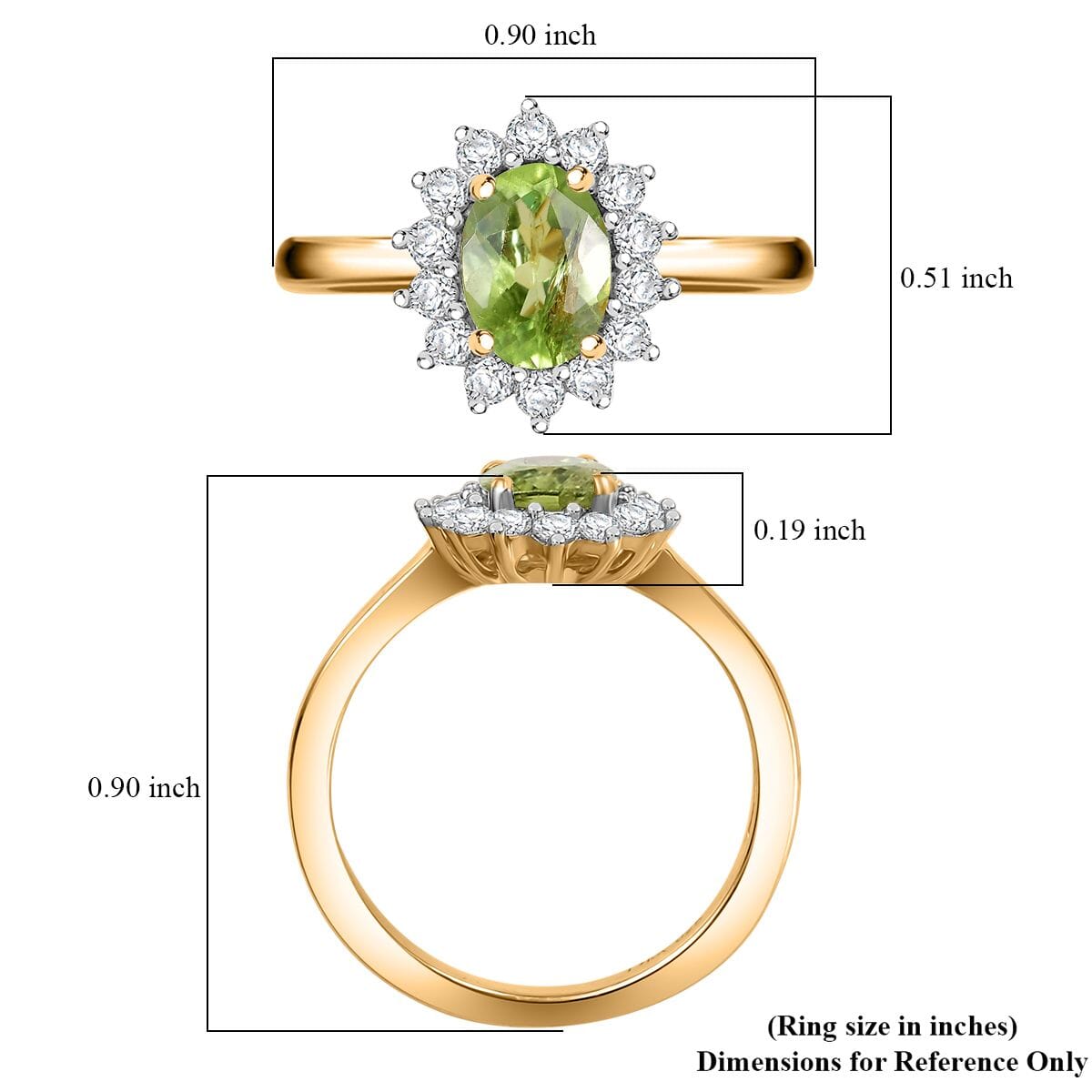 Peridot and White Zircon 1.30 ctw Ring in 18K Vermeil Yellow Gold Over Sterling Silver (Size 5.0) image number 5