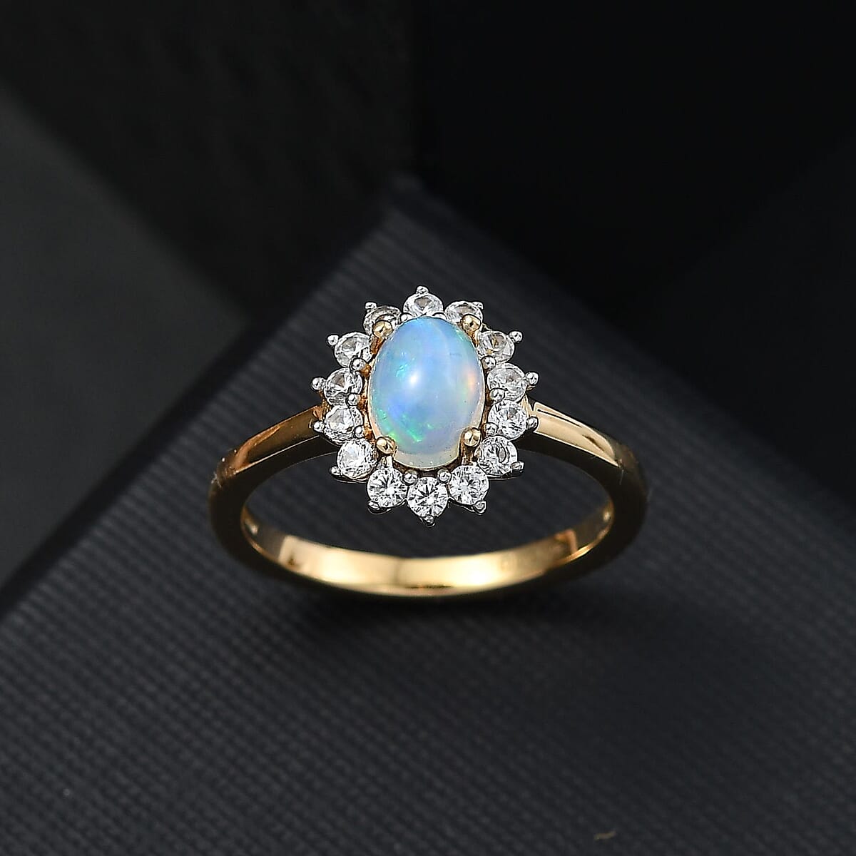 D'Joy Ethiopian Welo Opal and White Zircon 1.10 ctw Ring in 18K Vermeil Yellow Gold Over Sterling Silver (Size 10.0) image number 1