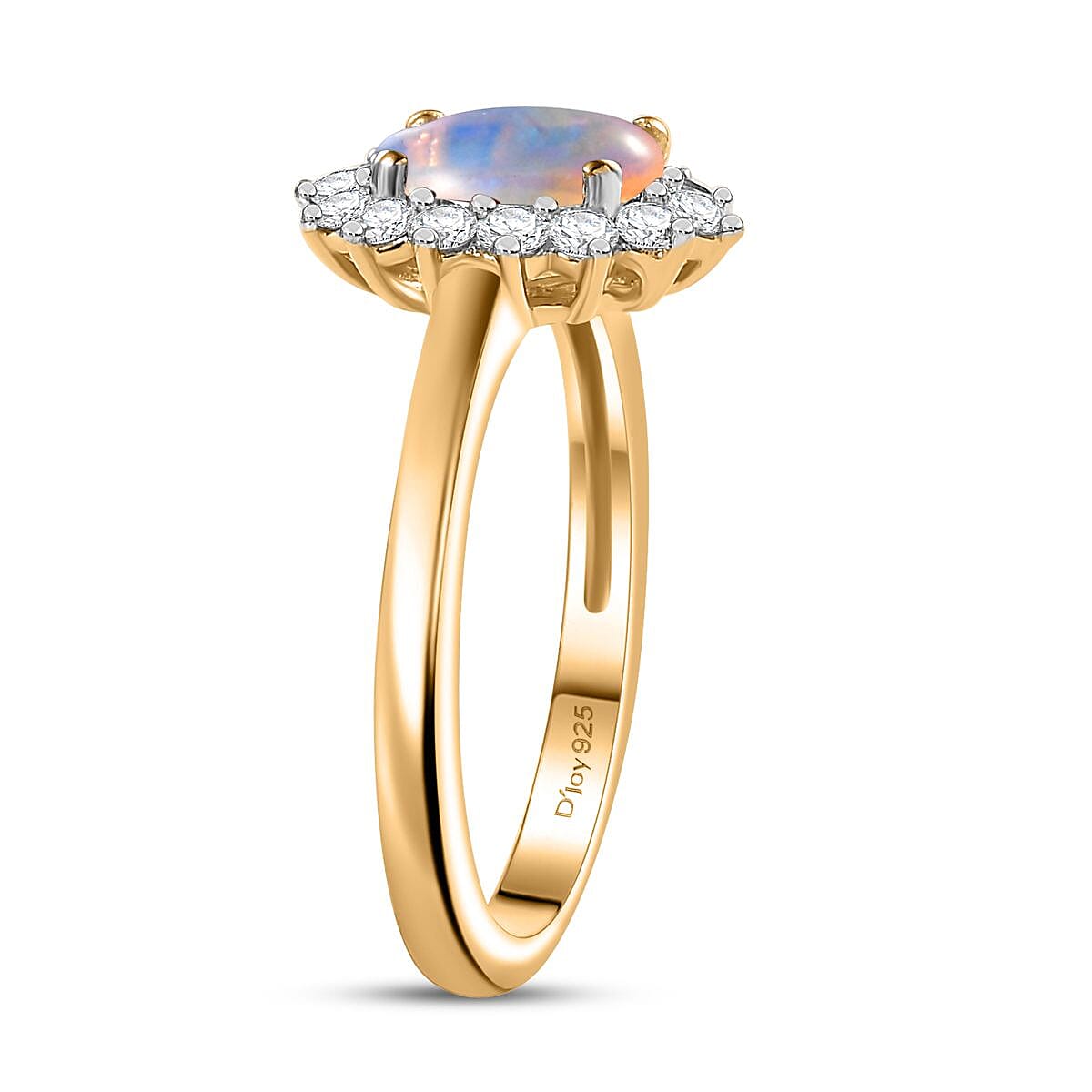D'Joy Ethiopian Welo Opal and White Zircon 1.10 ctw Ring in 18K Vermeil Yellow Gold Over Sterling Silver (Size 10.0) image number 3