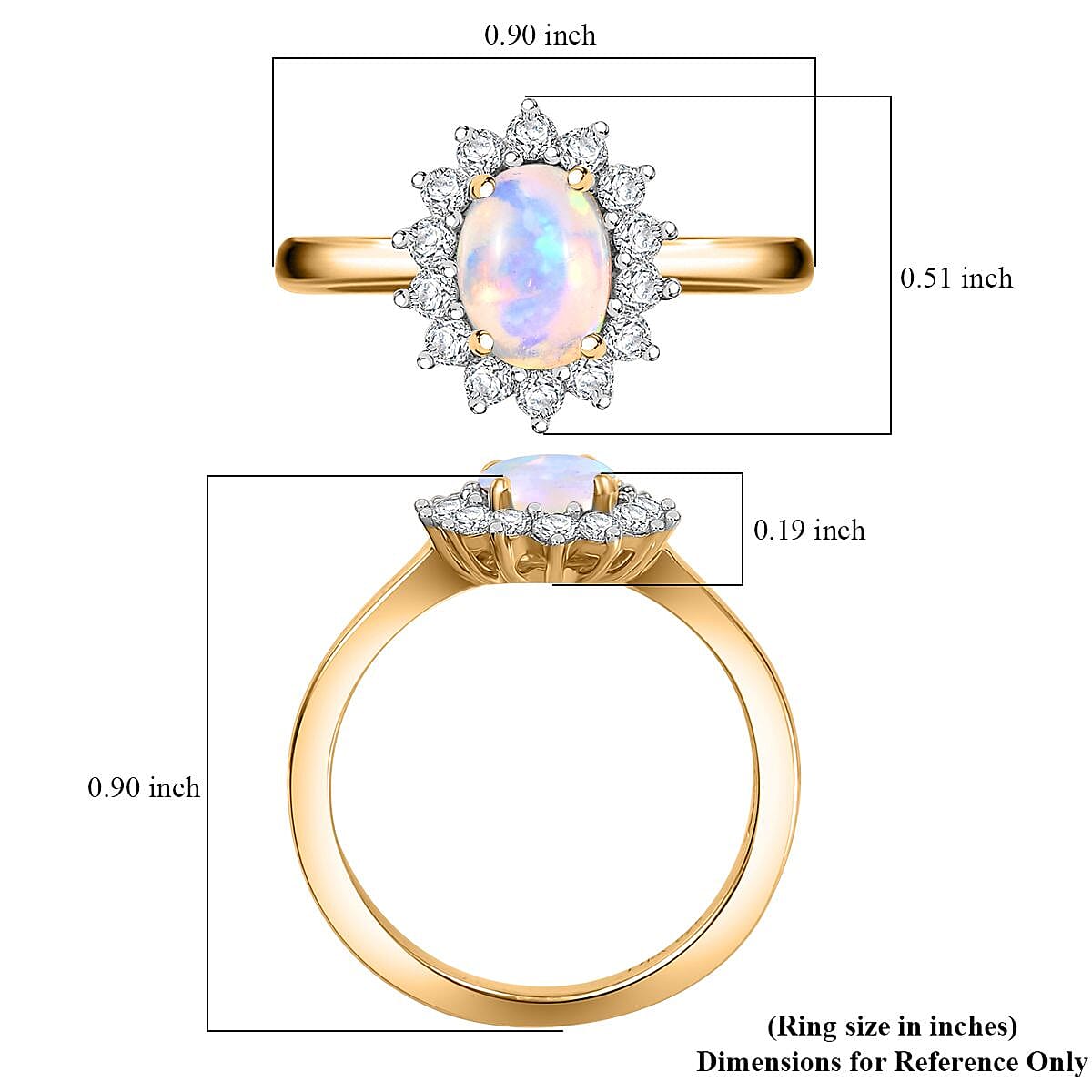 D'Joy Ethiopian Welo Opal and White Zircon 1.10 ctw Ring in 18K Vermeil Yellow Gold Over Sterling Silver (Size 10.0) image number 5