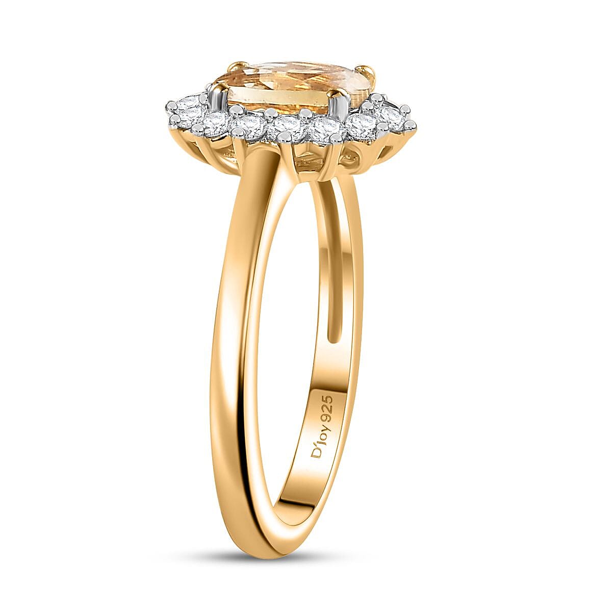 D'Joy Brazilian Citrine and White Zircon 1.20 ctw Ring in 18K Vermeil Yellow Gold Over Sterling Silver (Size 6.0) image number 3