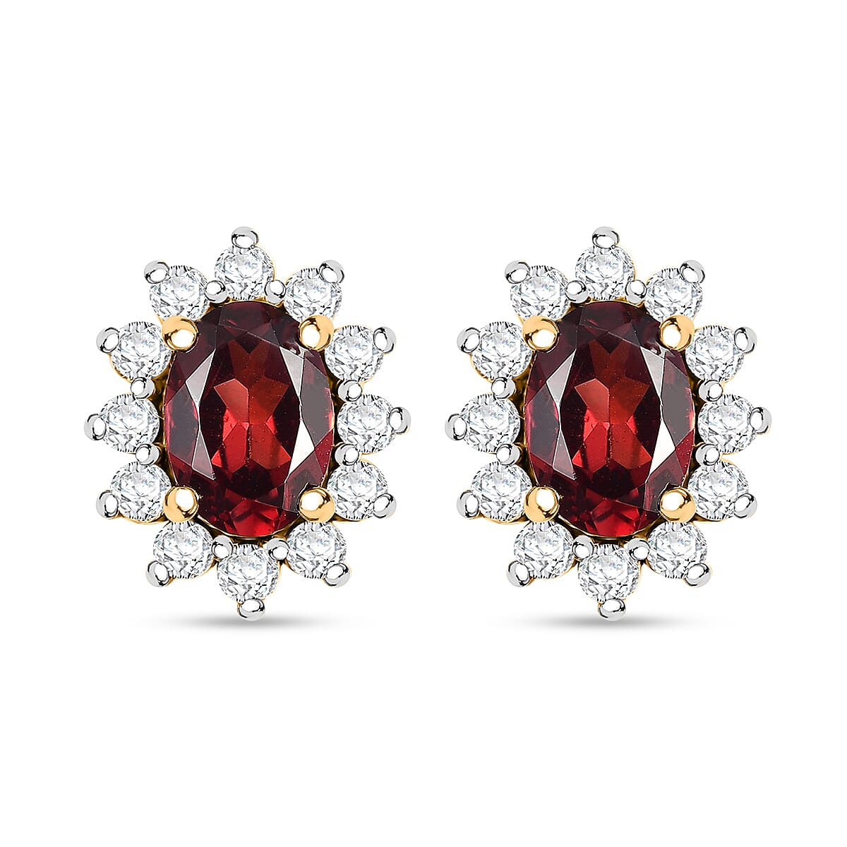 D'Joy Mozambique Garnet and White Zircon 2.60 ctw Sunburst Stud Earrings in 18K Vermeil Yellow Gold Over Sterling Silver