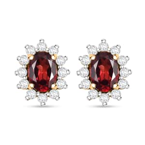 Mozambique Garnet and White Zircon 2.60 ctw Sunburst Stud Earrings in 18K Vermeil Yellow Gold Over Sterling Silver