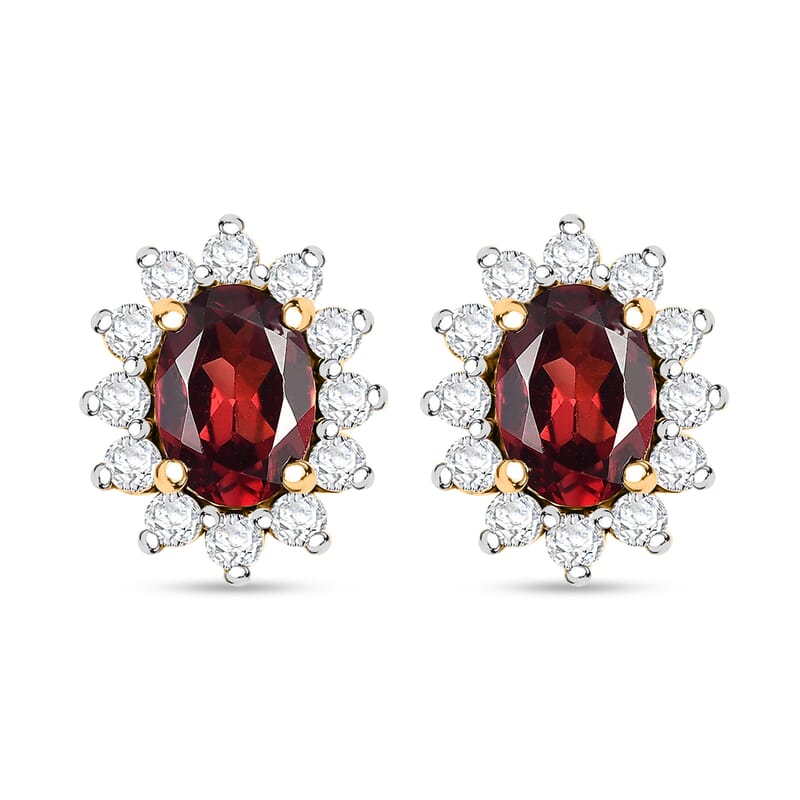 D'Joy Mozambique Garnet and White Zircon 2.60 ctw Sunburst Stud Earrings in 18K Vermeil Yellow Gold Over Sterling Silver