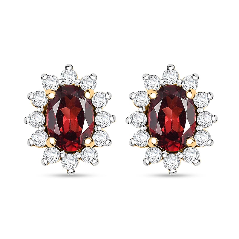 D'Joy Mozambique Garnet and White Zircon 2.60 ctw Sunburst Stud Earrings in 18K Vermeil Yellow Gold Over Sterling Silver