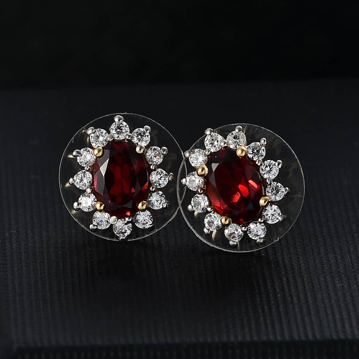 Mozambique Garnet and White Zircon 2.60 ctw Sunburst Stud Earrings in 18K Vermeil Yellow Gold Over Sterling Silver image number 1