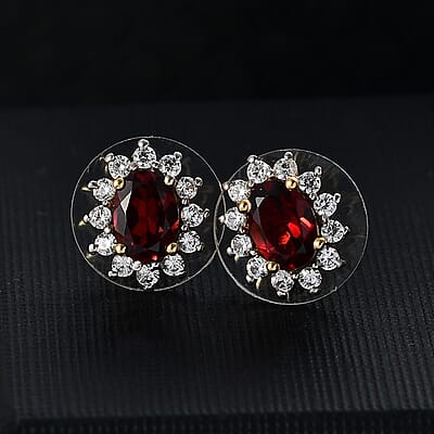 D'Joy Mozambique Garnet and White Zircon 2.60 ctw Sunburst Stud Earrings in 18K Vermeil Yellow Gold Over Sterling Silver